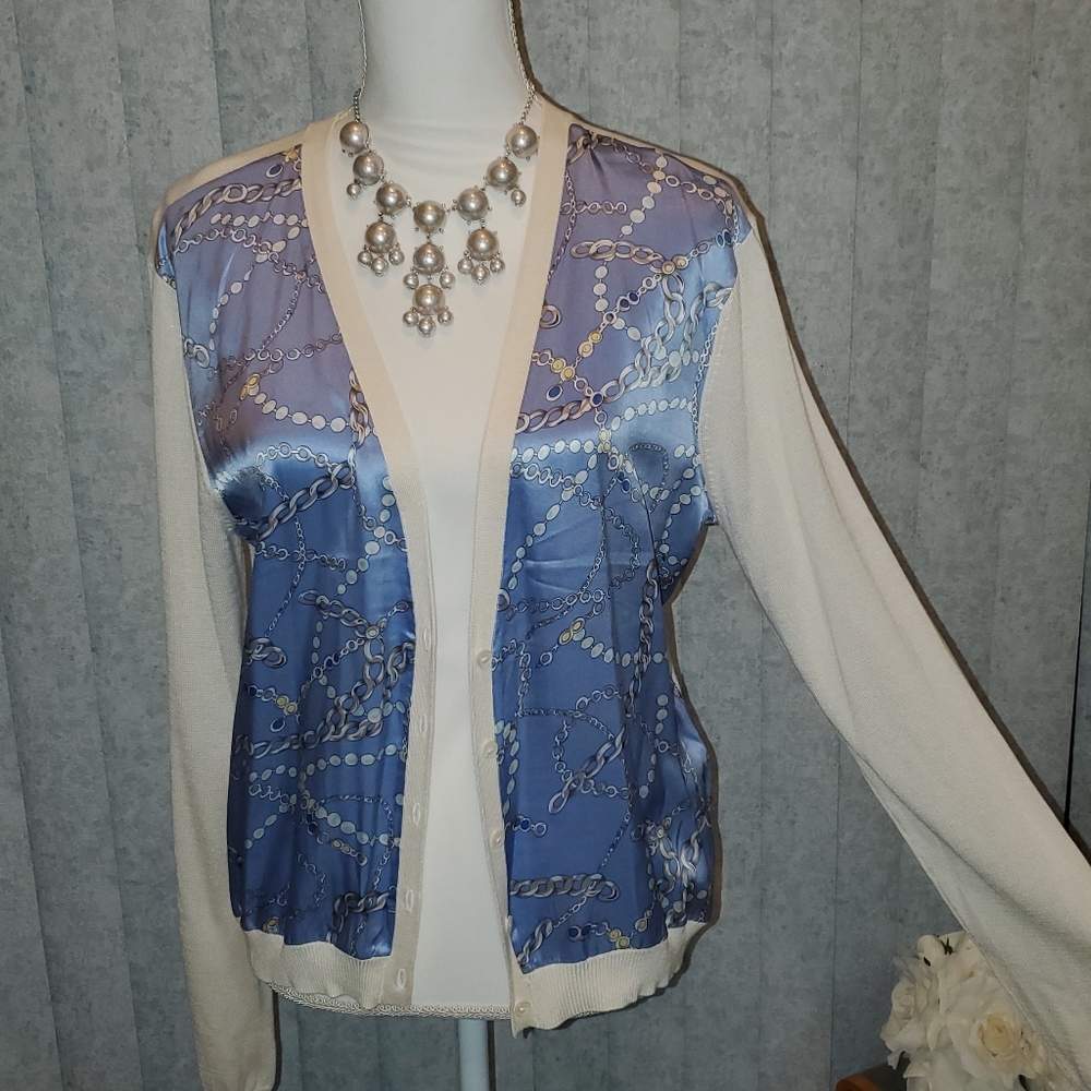 NWT Silk Panel Front Cardigan